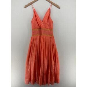 NARCISO LANG Dress 2 Silk Metallic Wrap Sleeveless Evening Cocktail Orange USA